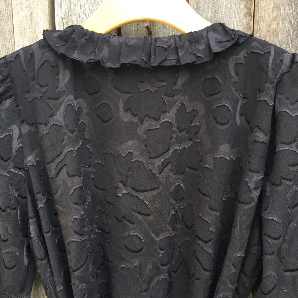 NWT Madewell Ruffled Wrap Dress Black Floral Jacquard Polyester M - Picture 10 of 12